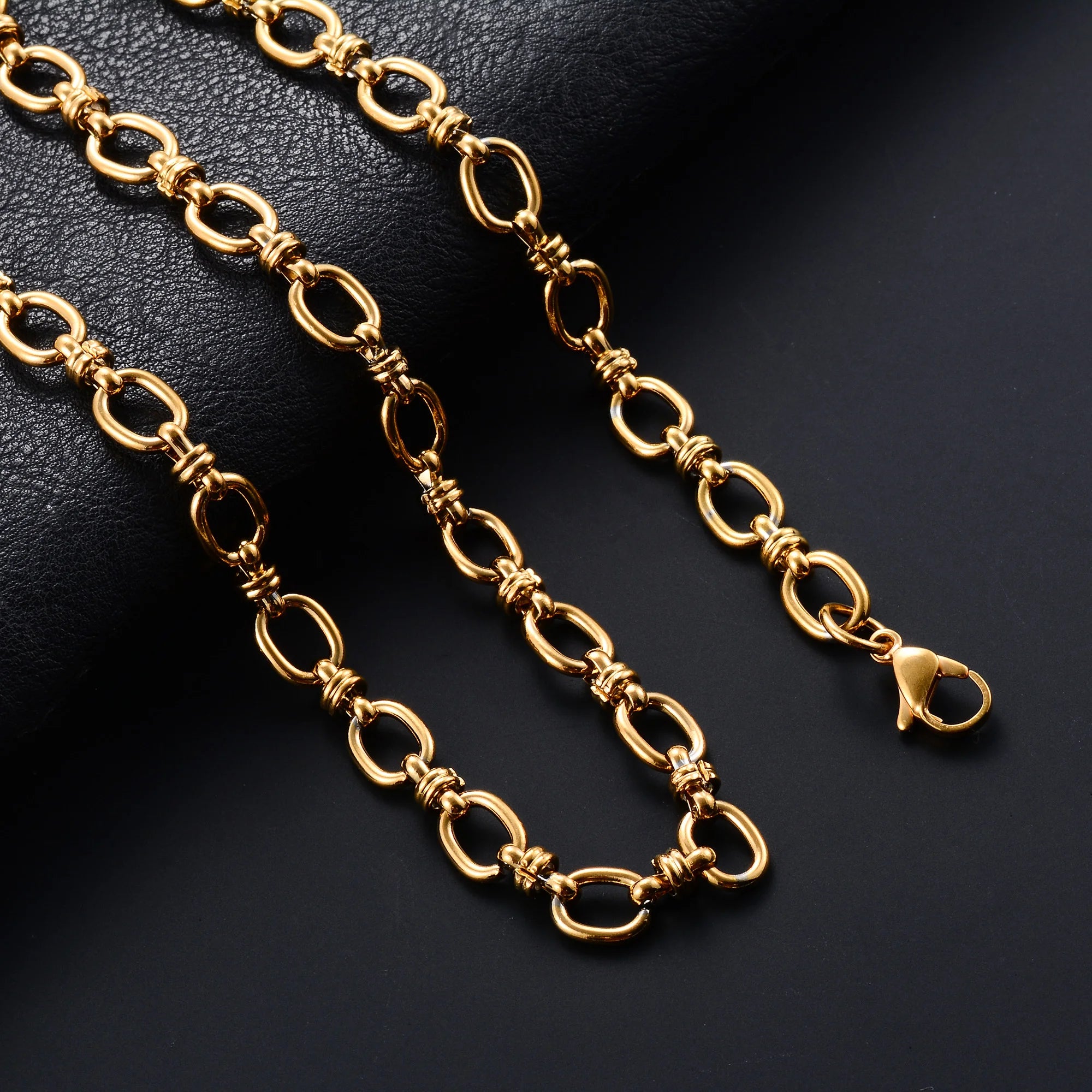Stainless Steel Oval Chain Necklace – Punk Hip Hop Chunky Gold Choker