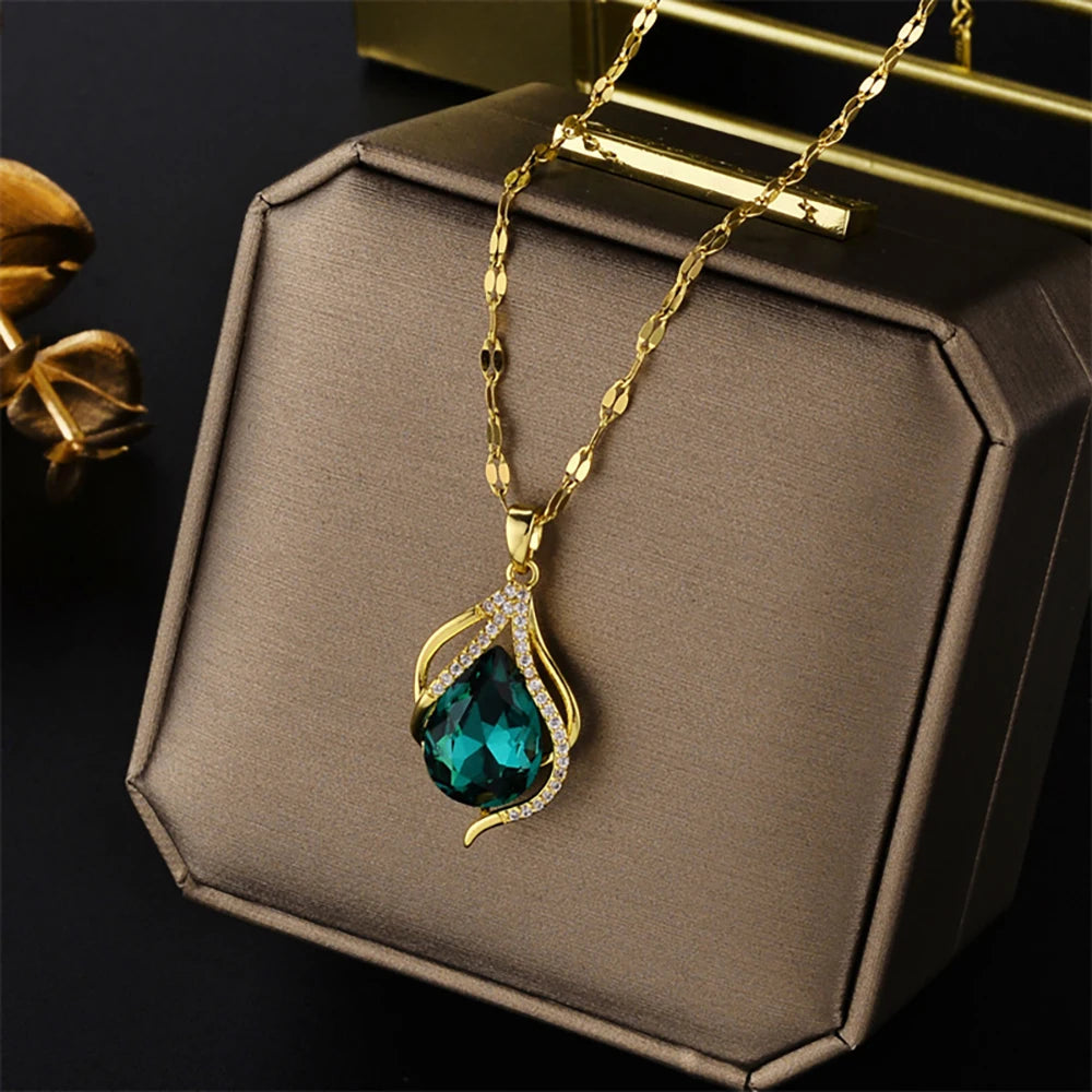 Luxury Zircon Crystal Pendant Necklace – Korean Fashion for Women