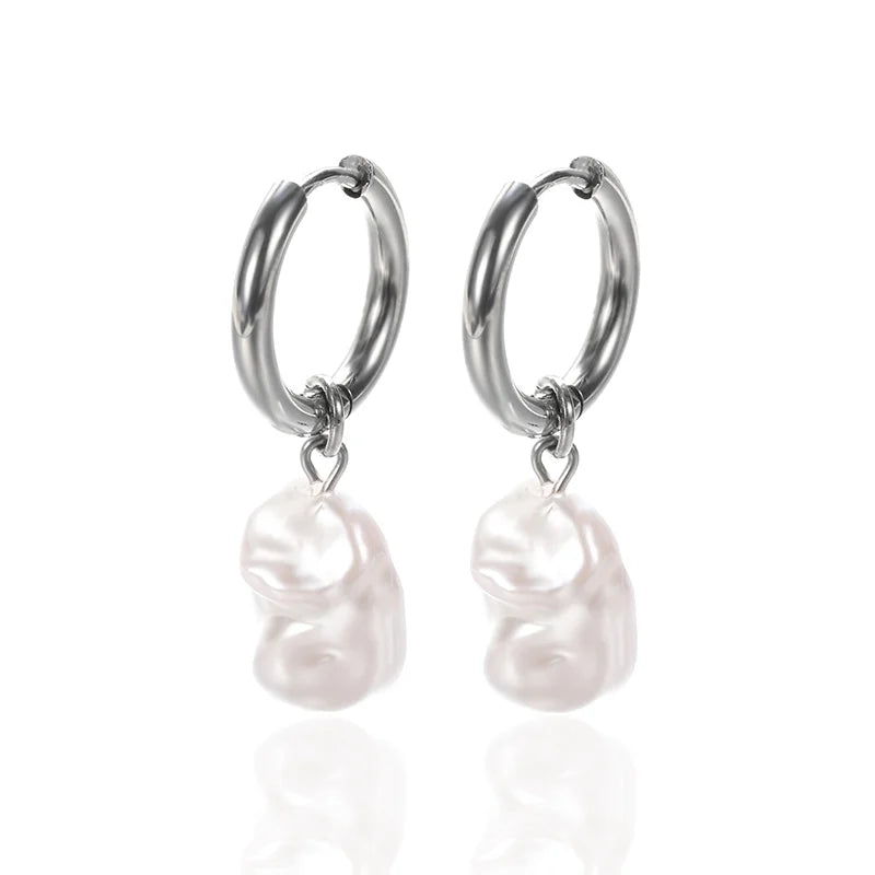 Baroque Pearl Circle Earrings for Women – Vintage Punk Clip-On