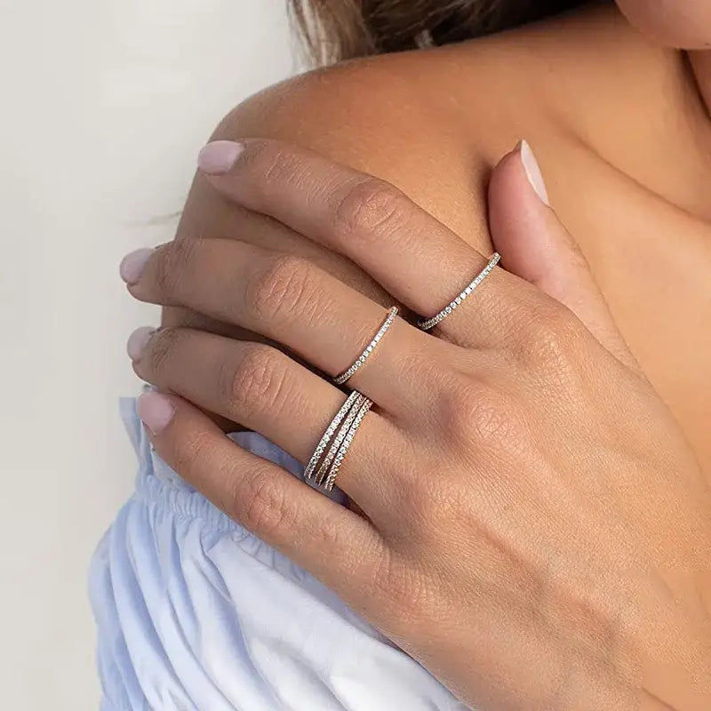 Gold Plated Sterling Silver Simulated Diamond Stackable Rings