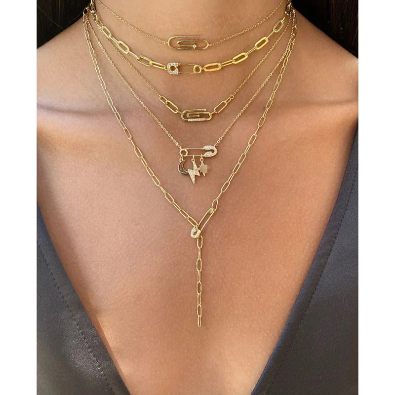 Lightning Paperclip CZ Pave Choker Necklace for Women