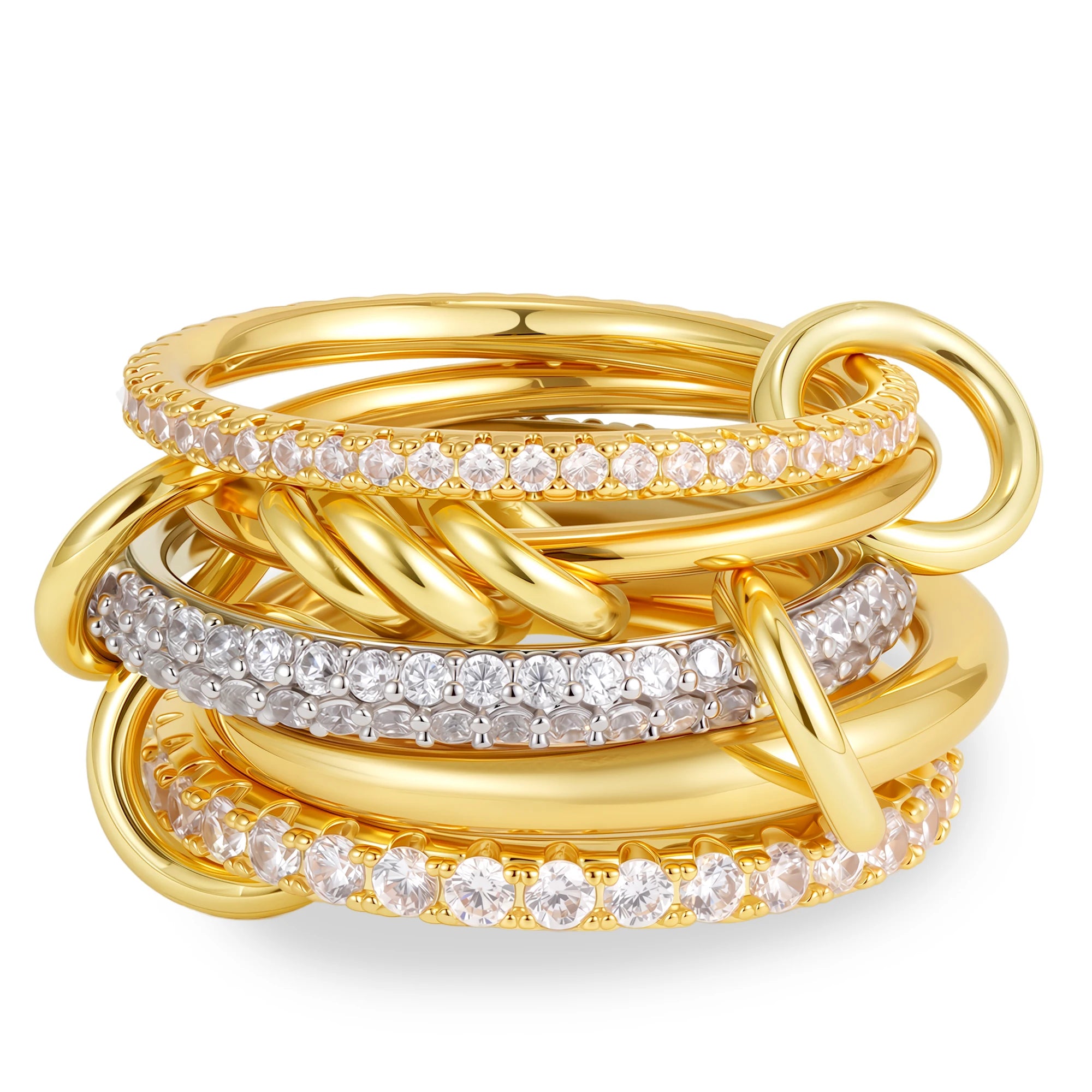 Luxury Gold Plated Cubic Zirconia Stackable Rings Set for Women