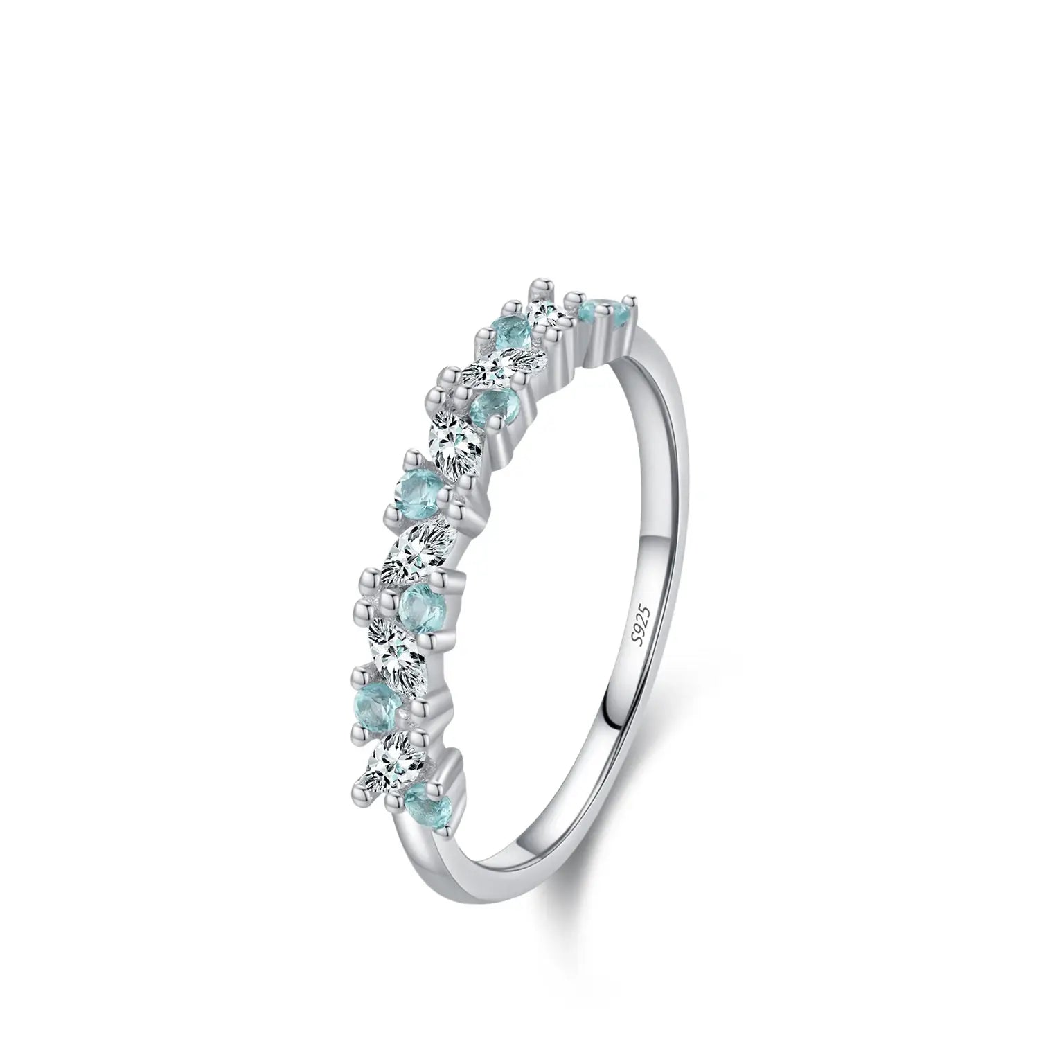 Mint Green Paraiba CZ Eternity Ring – Sterling Silver Stackable Band
