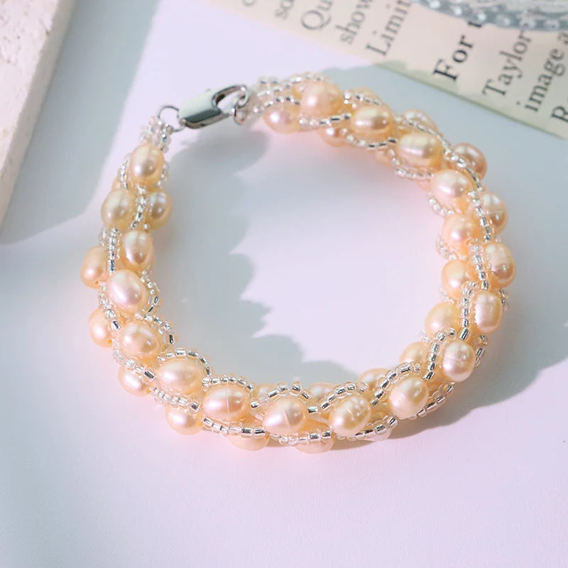 Elegant Triple Strand Pink Freshwater Pearl Bracelet
