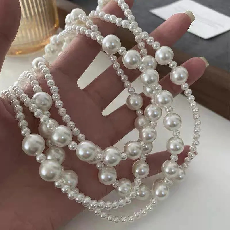 Vintage Multi-Layer Pearl Necklace – Elegant Sweater Chain
