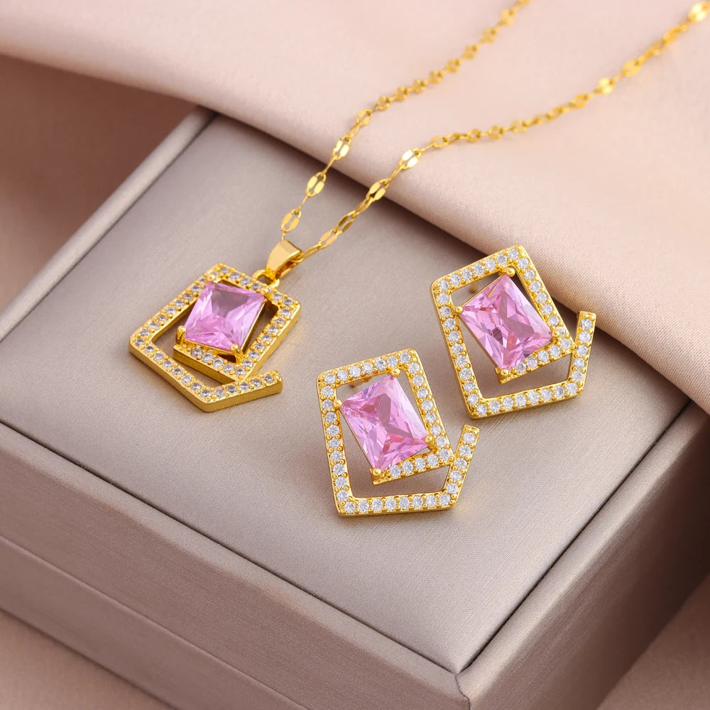 Gold-Plated Necklace & Earrings Set – Women’s Trendy Jewelry