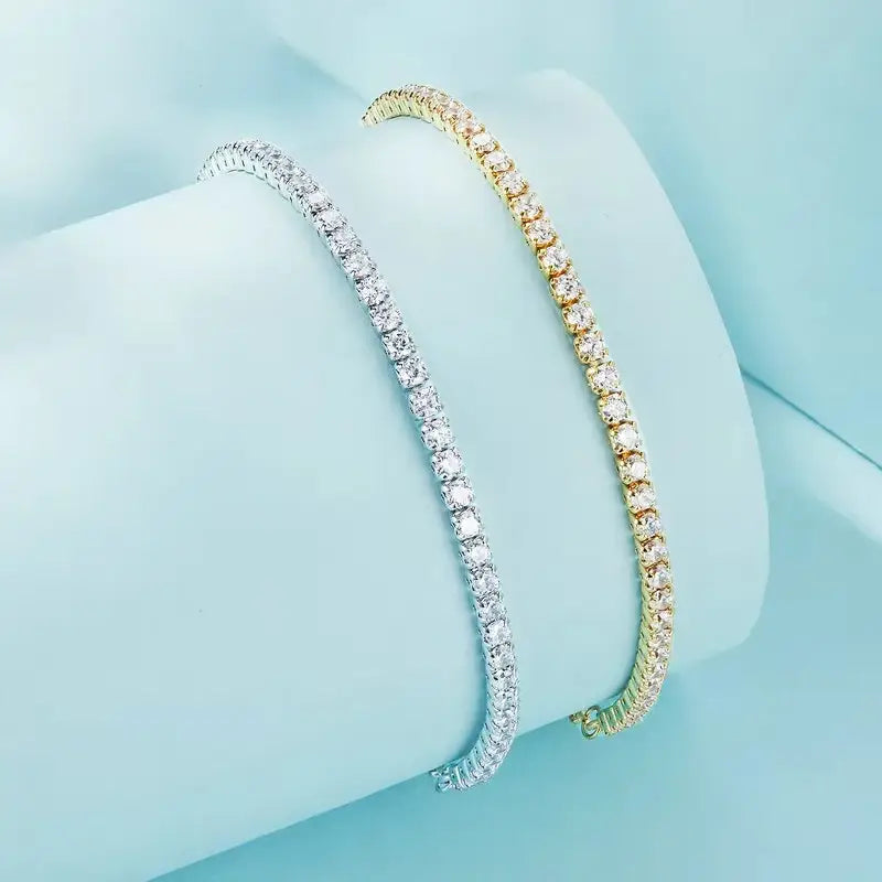 Gold Plated CZ Tennis Bracelet for Women, Adjustable 925 Silver Jewelry