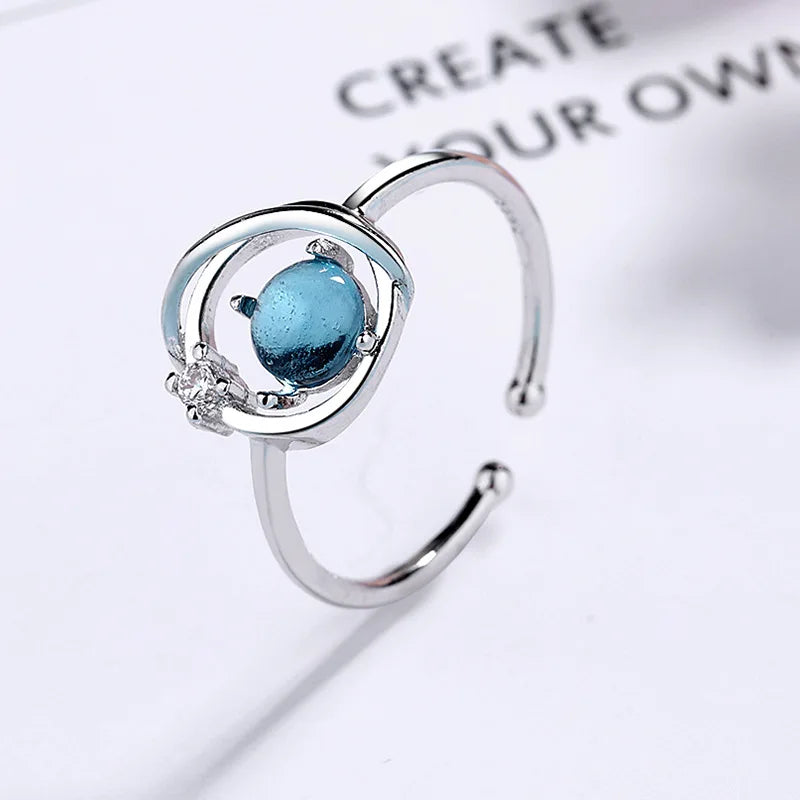 Mermaid Whale Tail Moonstone Stackable Ring – Blue Green Silver
