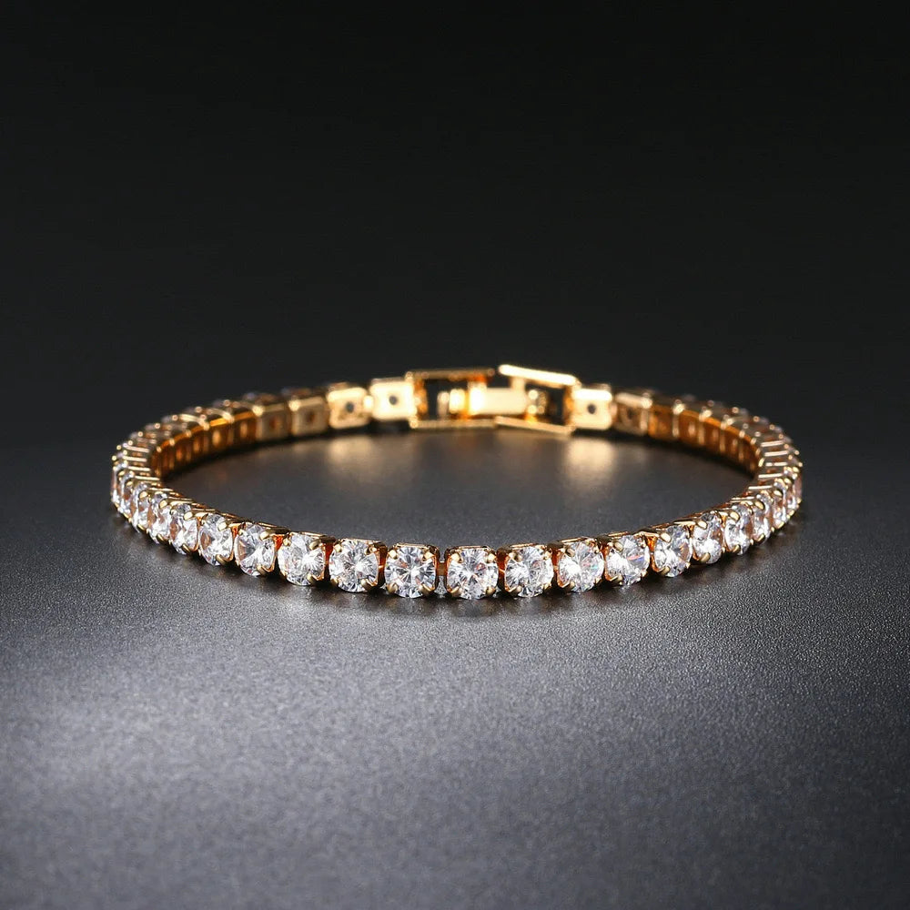 Sterling Silver Hip Hop Tennis Bracelet Gold Tone Crystal Jewelry Gift