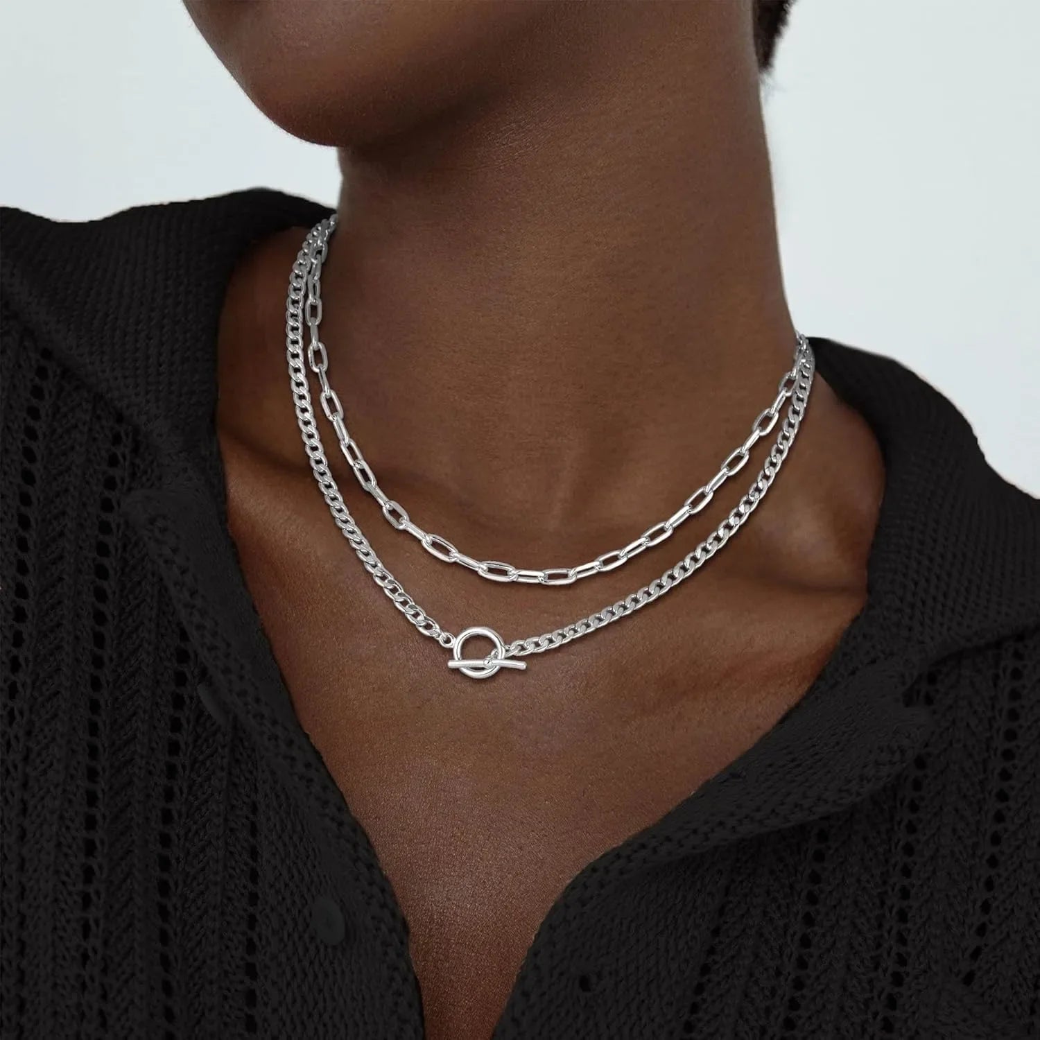 Gold Layered Cuban Link & Paperclip Necklace for Women