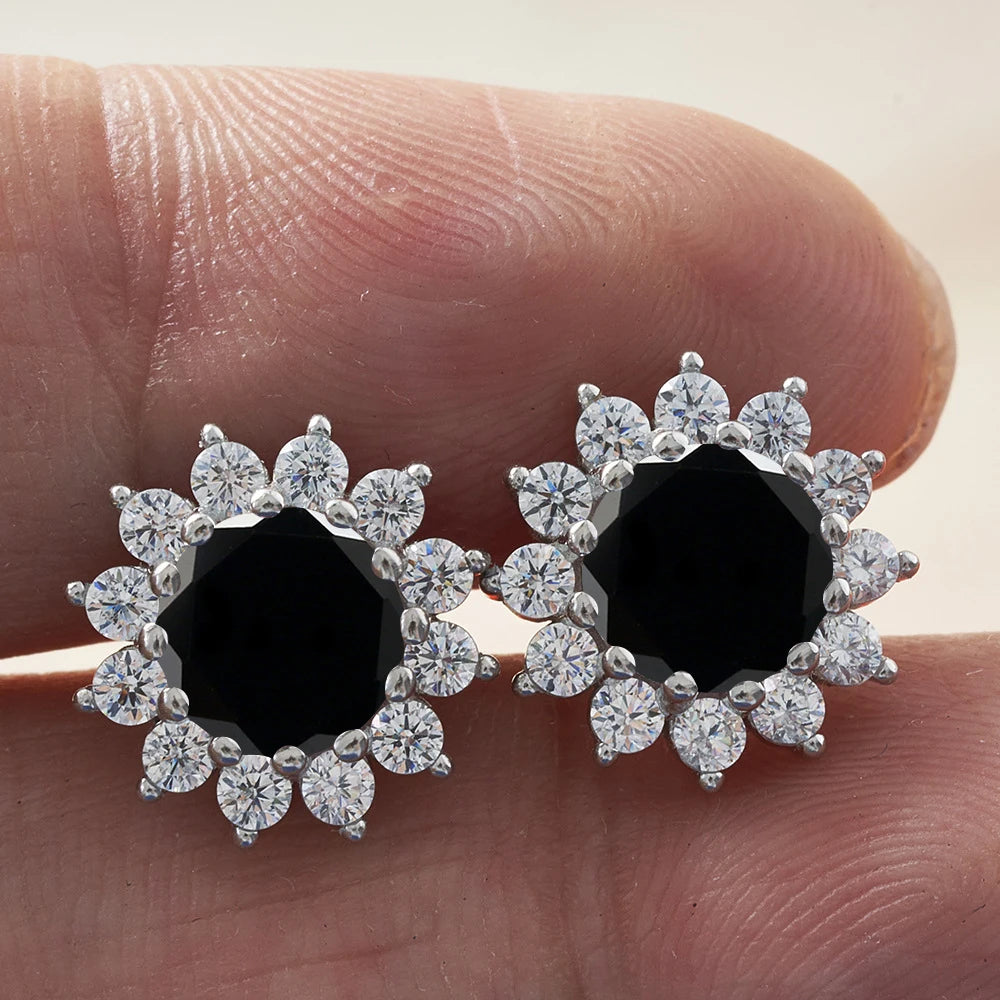 D Color Moissanite Sunflower Stud Earrings for Women in Sterling Silver