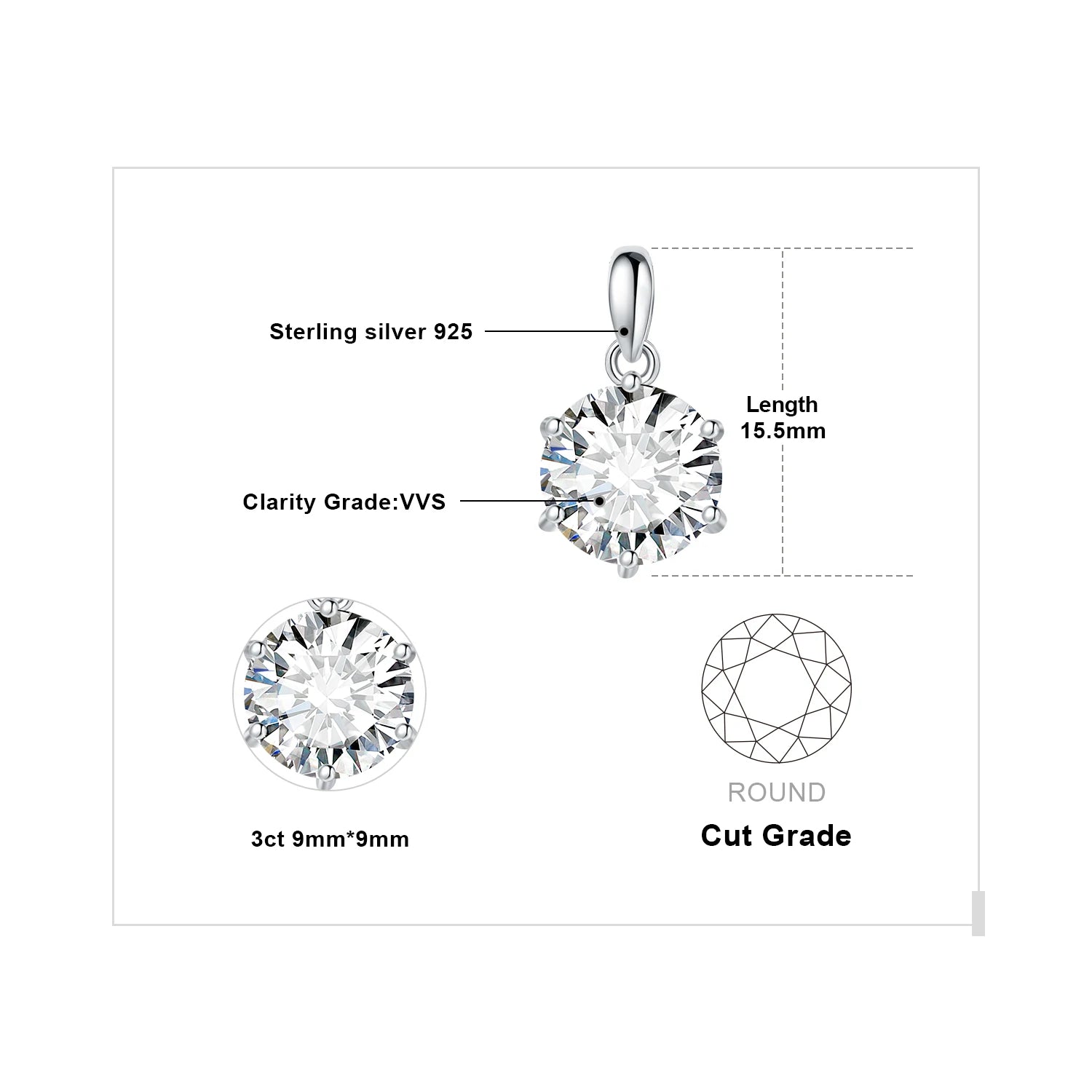JewelryPalace 1-3ct D Moissanite Round Pendant, 925 Silver