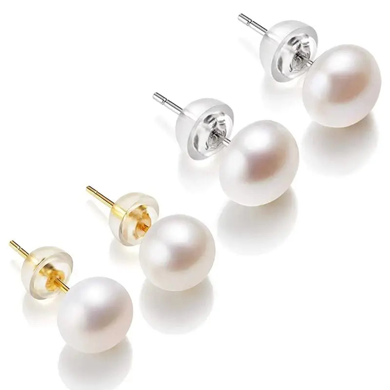 Natural Freshwater Pearl Stud Earrings in Sterling Silver