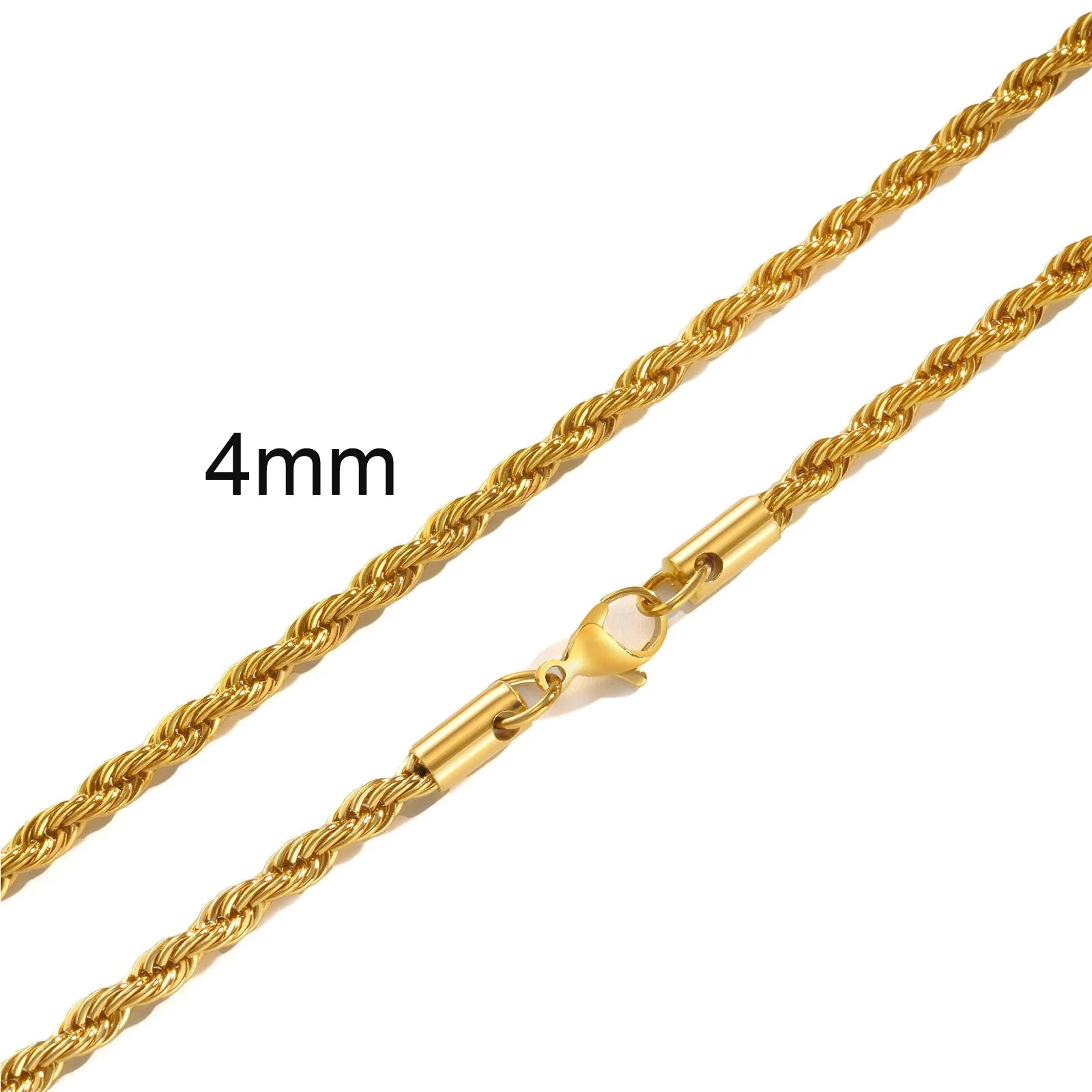 Gold Twisted Rope Chain Necklace – Men & Women Stainless Steel