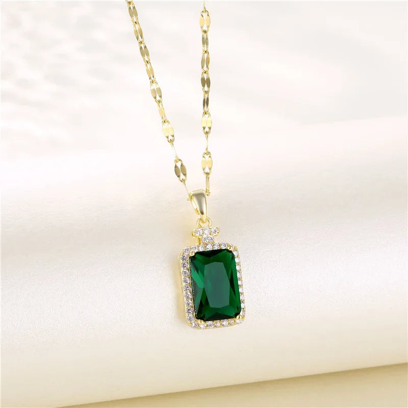 Trendy Green Zircon Pendant Necklace for Women