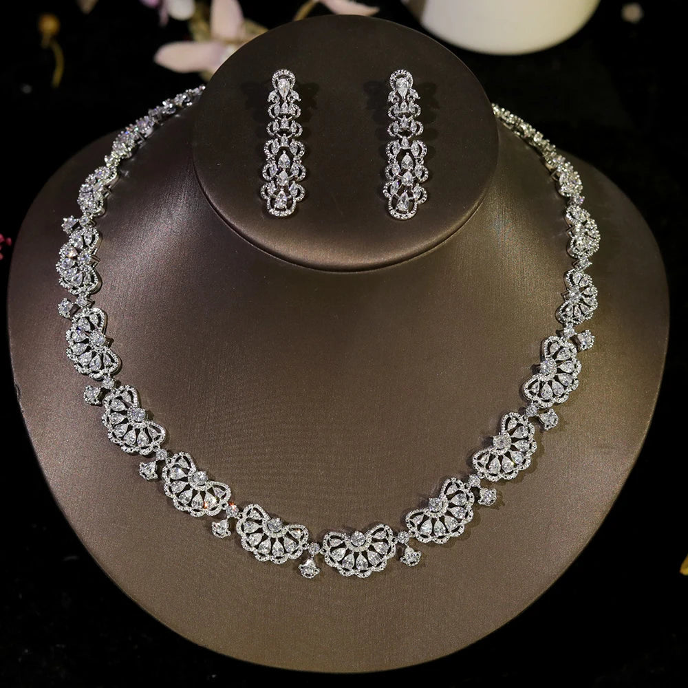New Nigeria 2pcs Bridal Zirconia Jewelry Set Luxury Dubai Necklace Gift for Women