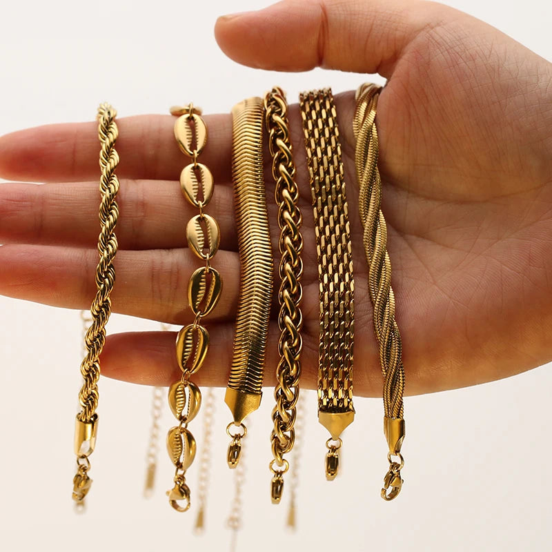 Gold Stainless Steel Unisex Chain Bracelet – 2025 Antiallergic Bangle