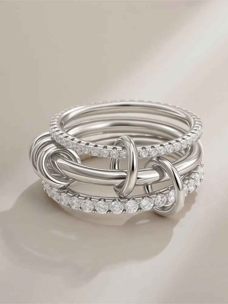 Luxury Gold Plated Cubic Zirconia Stackable Rings Set for Women