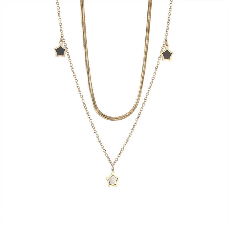 Stainless Steel Star Charm Necklace & Bracelet Set for Women