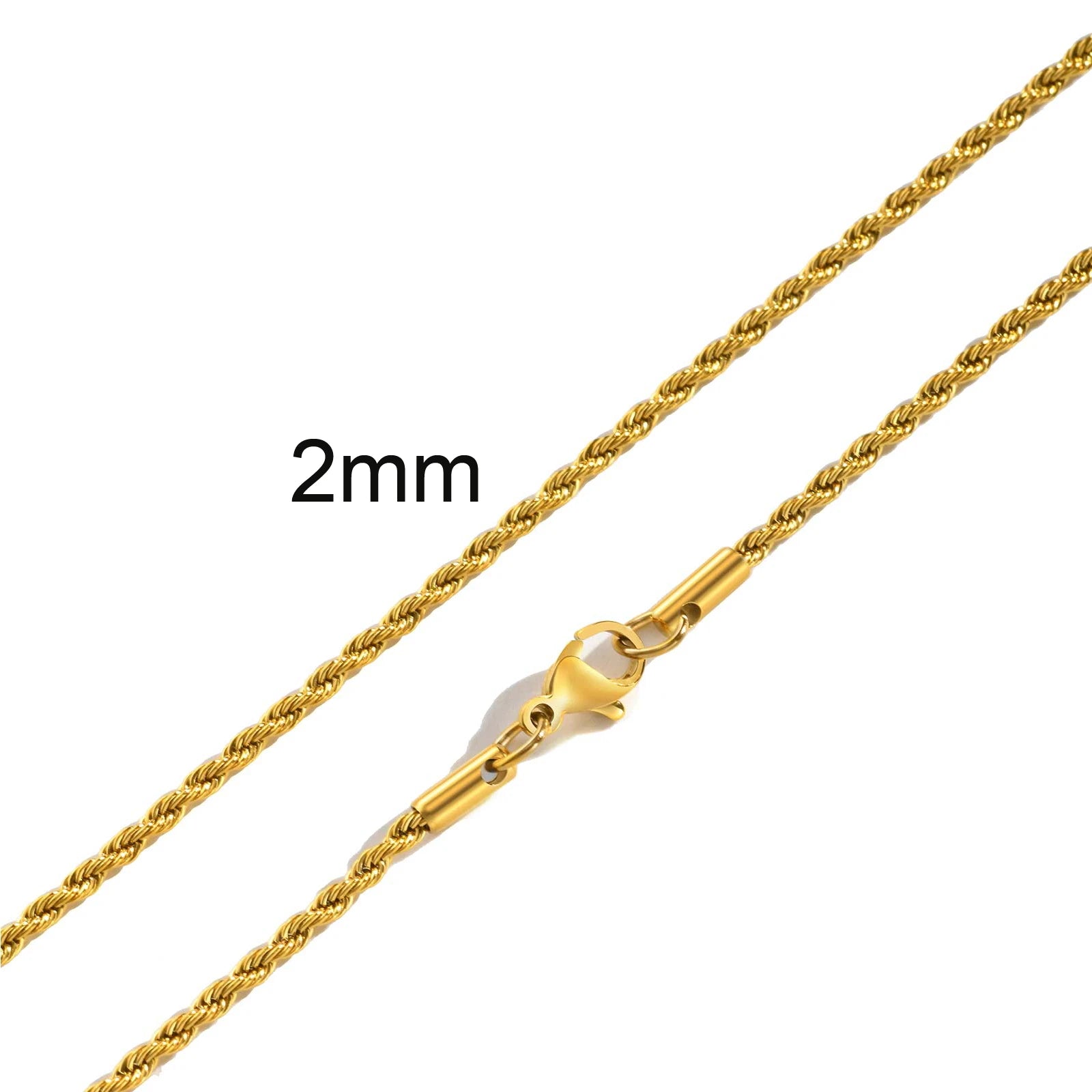 Gold Twisted Rope Chain Necklace – Men & Women Stainless Steel