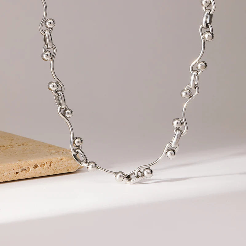 Silver Stainless Steel Bead Chain Necklace for Women – Rust-Proof Jewelry Gift