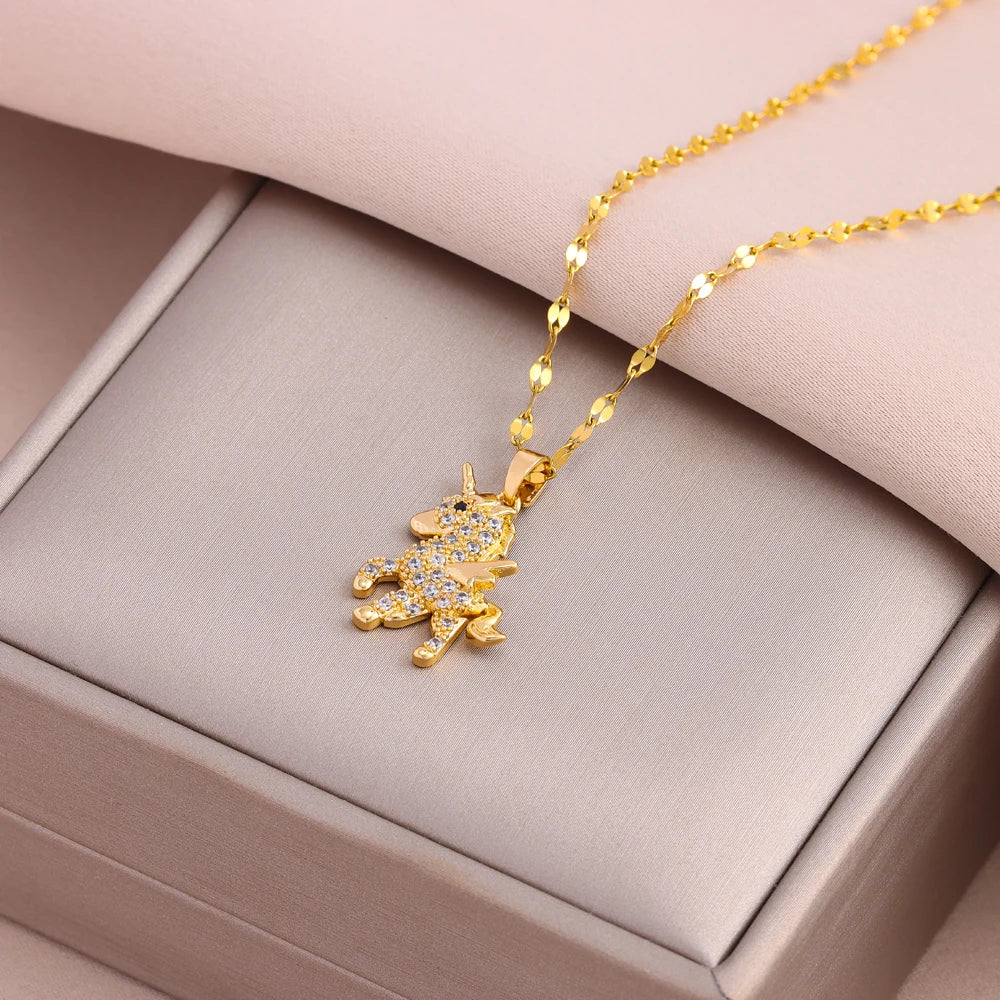 Gold Plated Stainless Steel Necklace for Women – Pendant Clavicle Chain