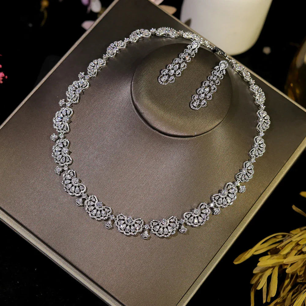 New Nigeria 2pcs Bridal Zirconia Jewelry Set Luxury Dubai Necklace Gift for Women