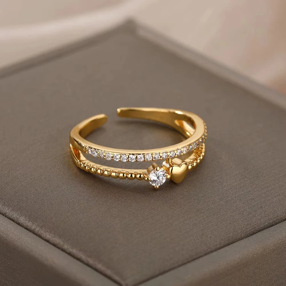 Gold CZ Geometric Eternity Ring – Silver Twisted Rope Stainless Steel