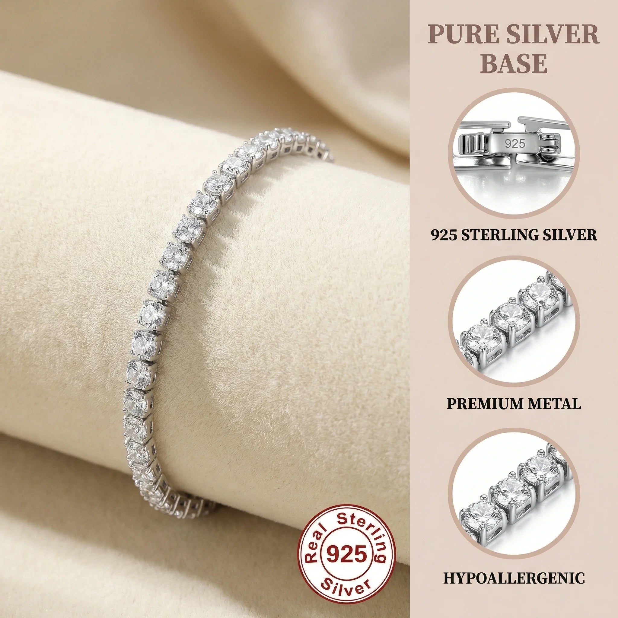 Lihong Sterling Silver Zirconia Tennis Bracelet for Women
