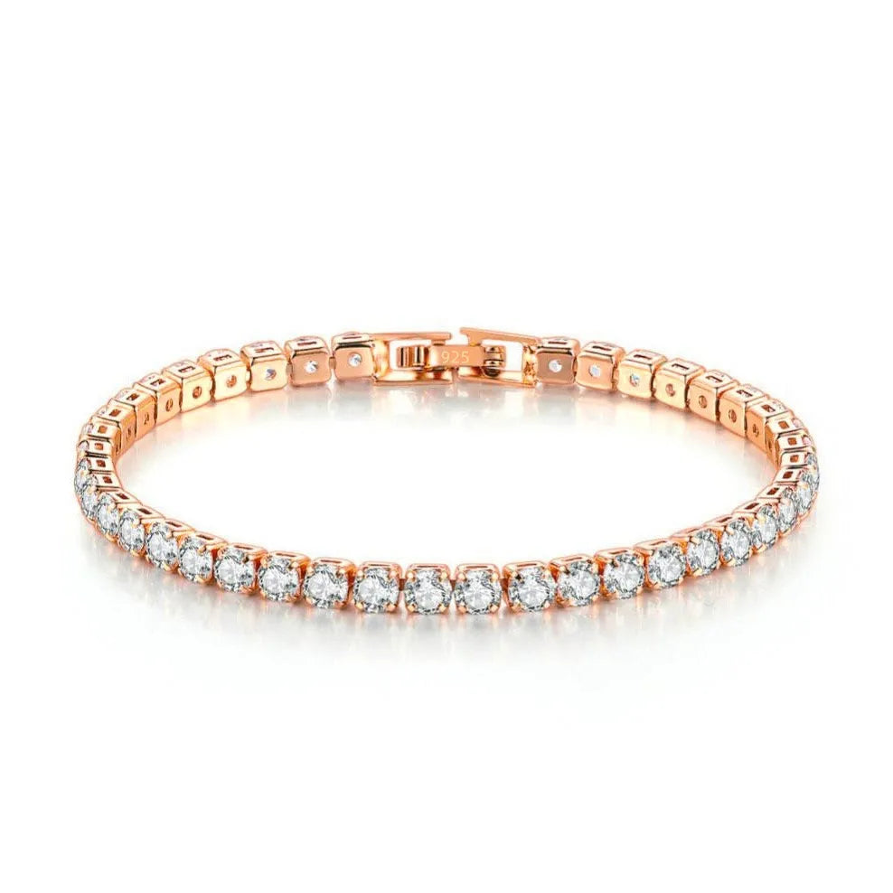 Sterling Silver Hip Hop Tennis Bracelet Gold Tone Crystal Jewelry Gift