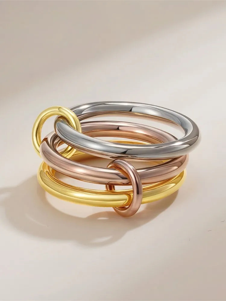 Luxury Gold Plated Cubic Zirconia Stackable Rings Set for Women