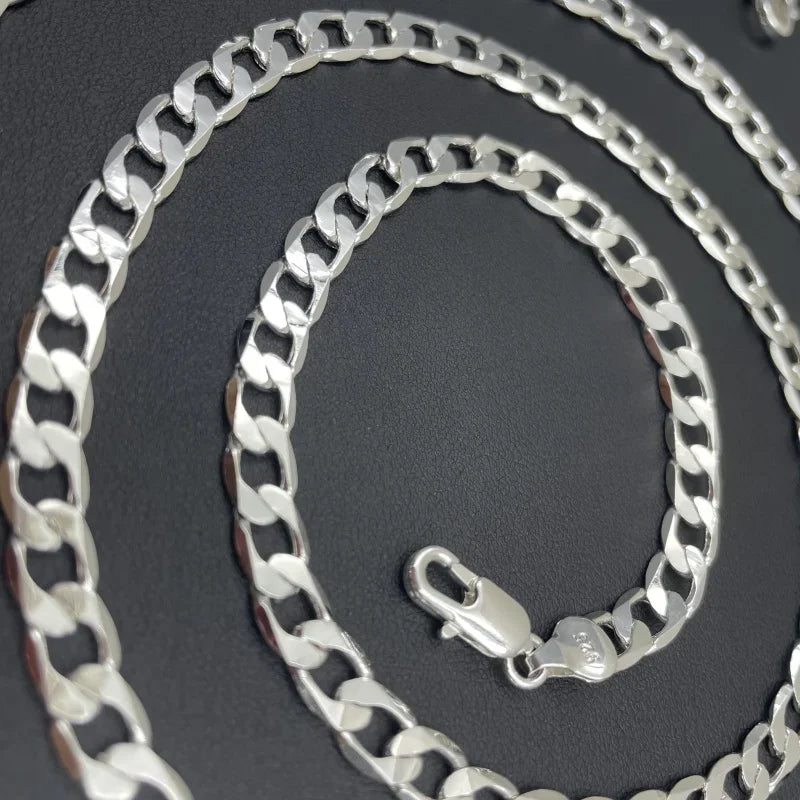 Men’s 925 Sterling Silver Face Chain Necklace with Lobster Clasp