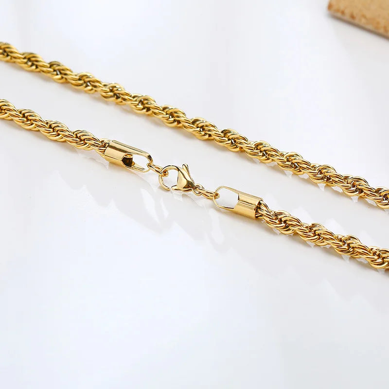 Chic Gold Twisted Rope Chain Necklace for Men and Women