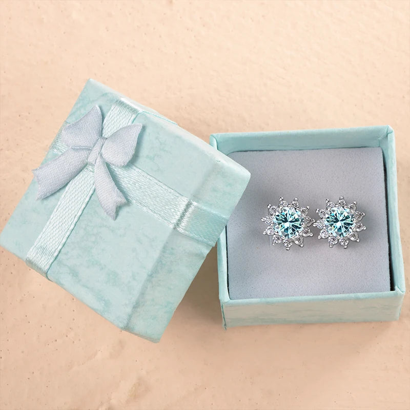 D Color Moissanite Sunflower Stud Earrings for Women in Sterling Silver