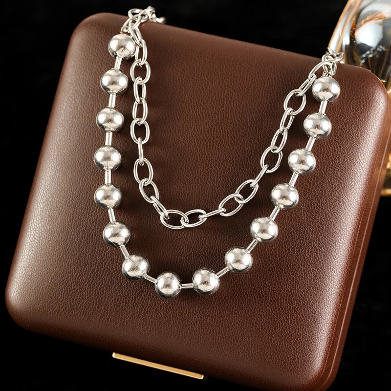 Silver Stainless Steel Bead Chain Necklace for Women – Rust-Proof Jewelry Gift