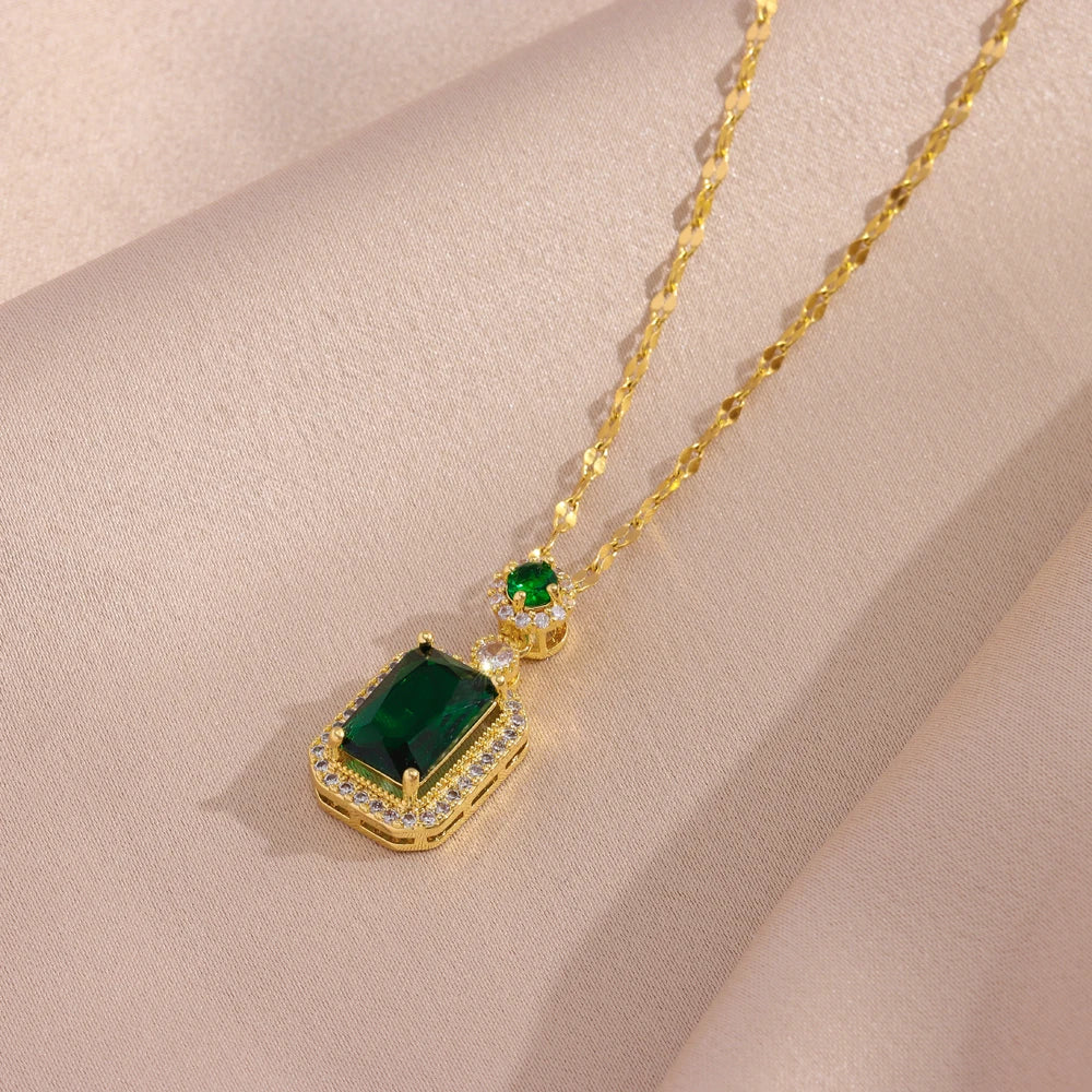 Trendy Green Zircon Pendant Necklace for Women