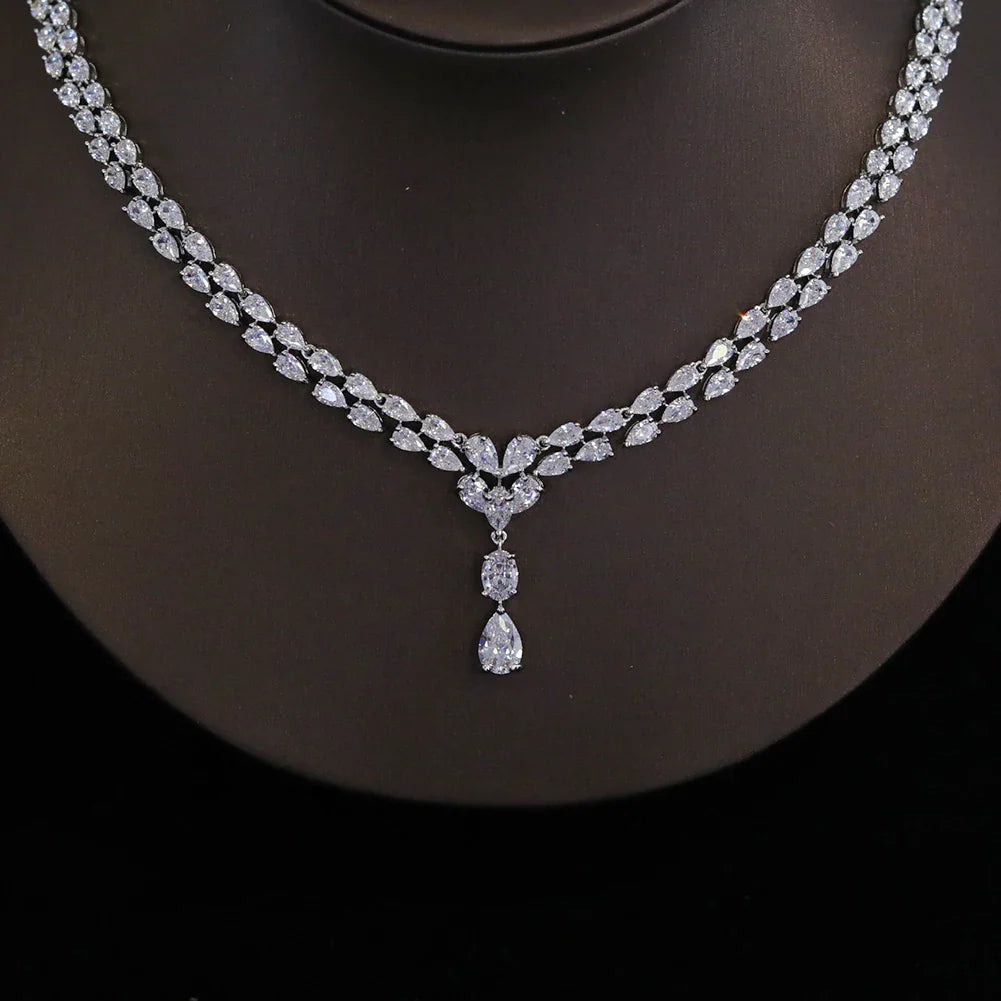 Luxury Cubic Zirconia Water Drop Necklace and Earrings Set for Women