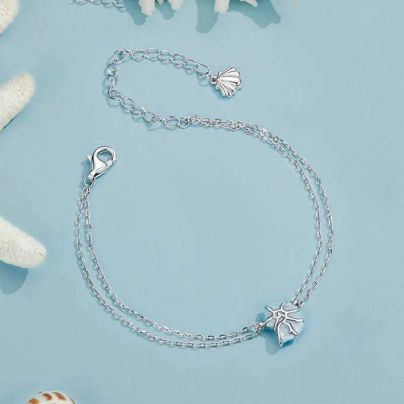 Sterling Silver Blue Seashell Bracelet – Women’s Jewelry Gift