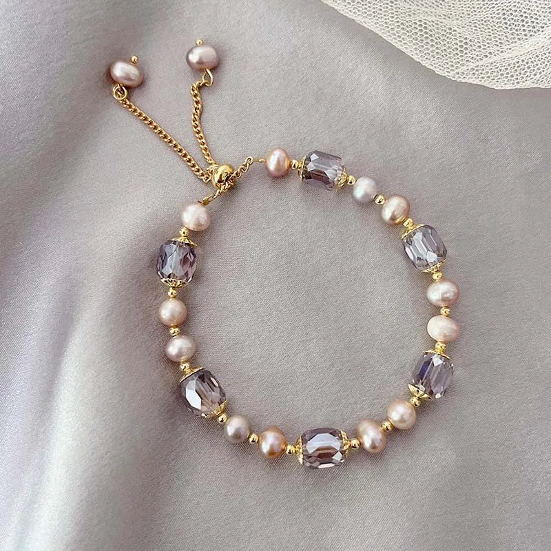 Vintage Purple Pearl Crystal Adjustable Bracelet for Women & Girls