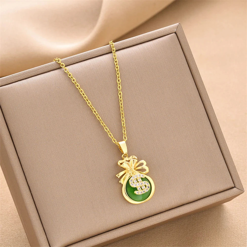 Trendy Green Zircon Pendant Necklace for Women