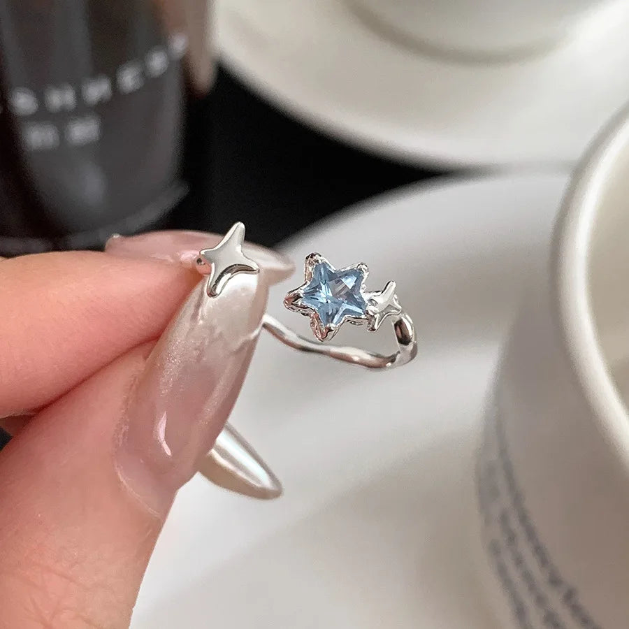 Mermaid Whale Tail Moonstone Stackable Ring – Blue Green Silver