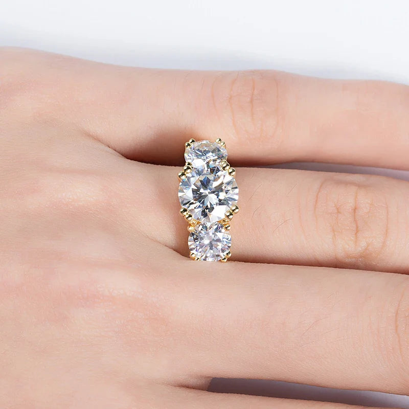 Luxury Moissanite Three Stone Engagement Wedding Ring in Sterling Silver