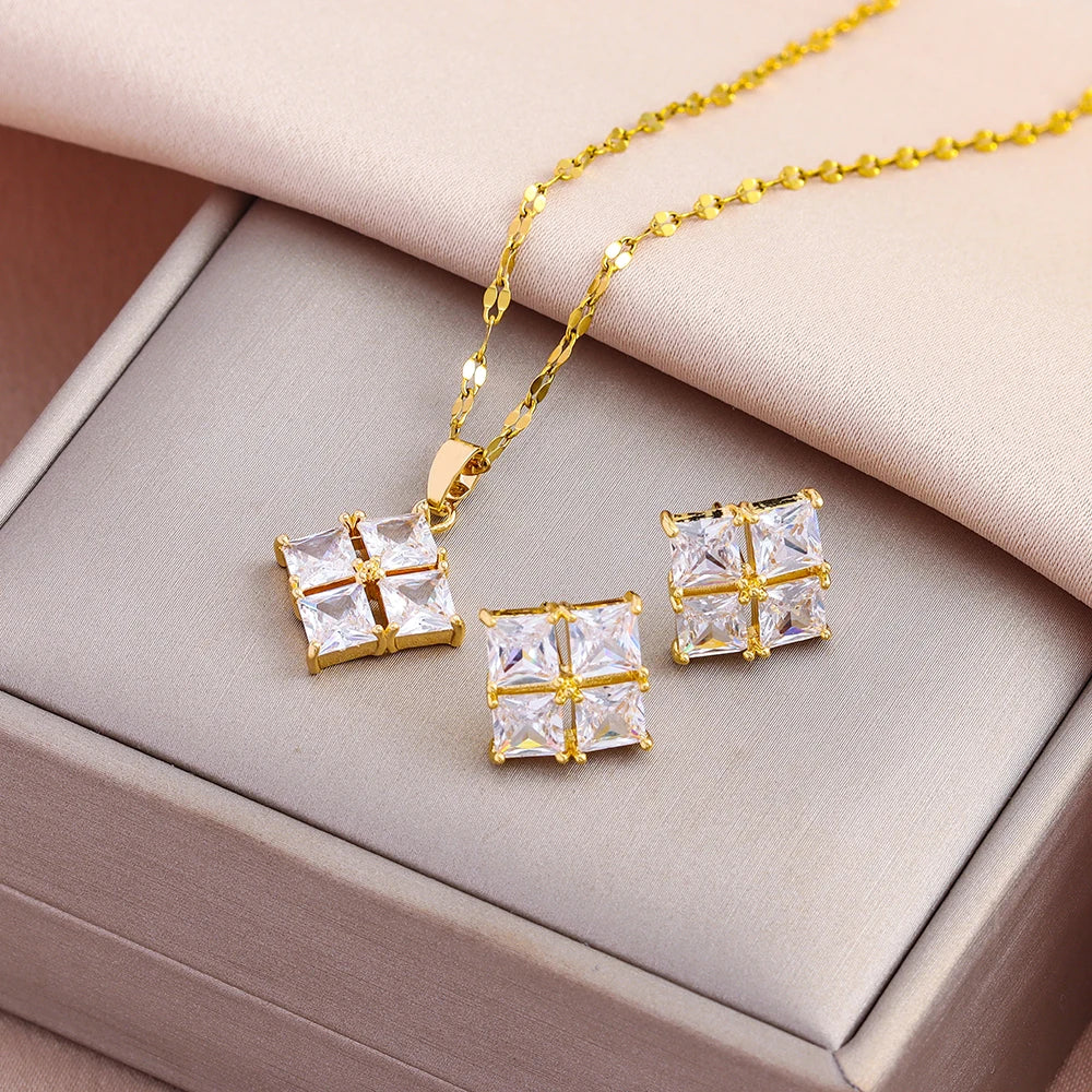 Gold-Plated Necklace & Earrings Set – Women’s Trendy Jewelry