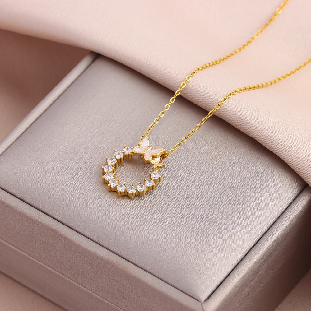 Pendant Stainless Steel Necklace – Korean Fashion for Women