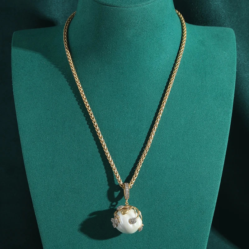 Pearl Rhinestone Pendant Necklace – Gold Luxury Wedding Jewelry
