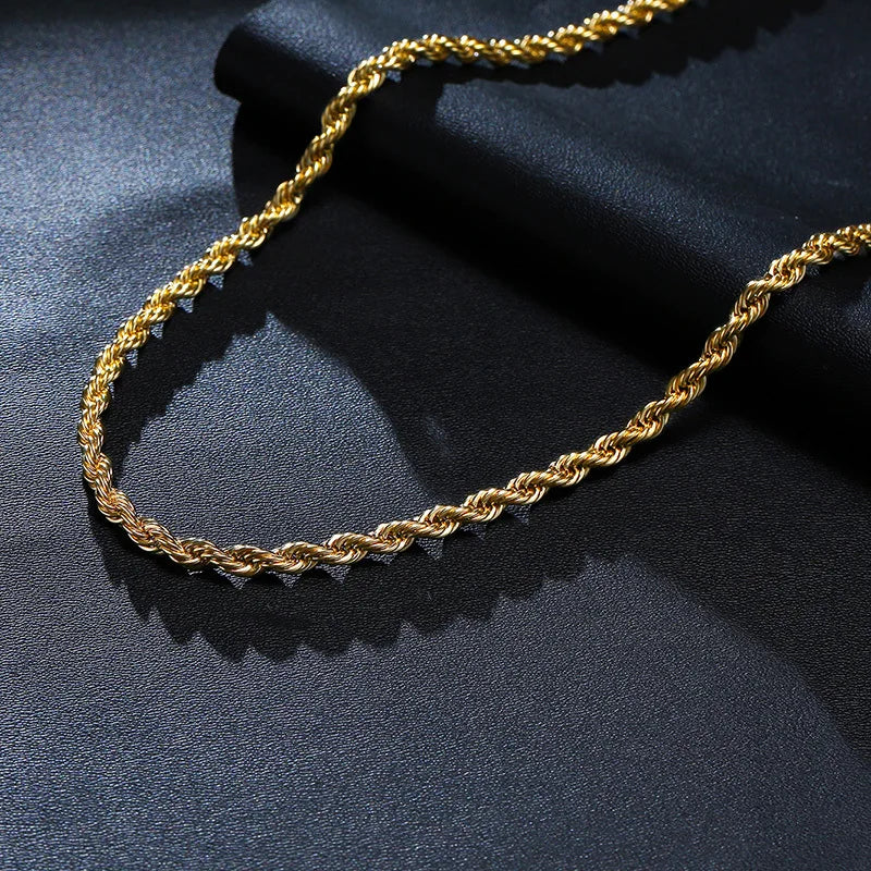 Chic Gold Twisted Rope Chain Necklace for Men and Women