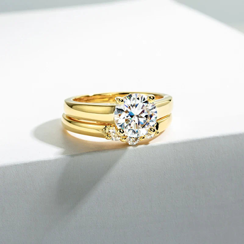 Luxury Moissanite Engagement and Wedding Ring Set in Sterling Silver