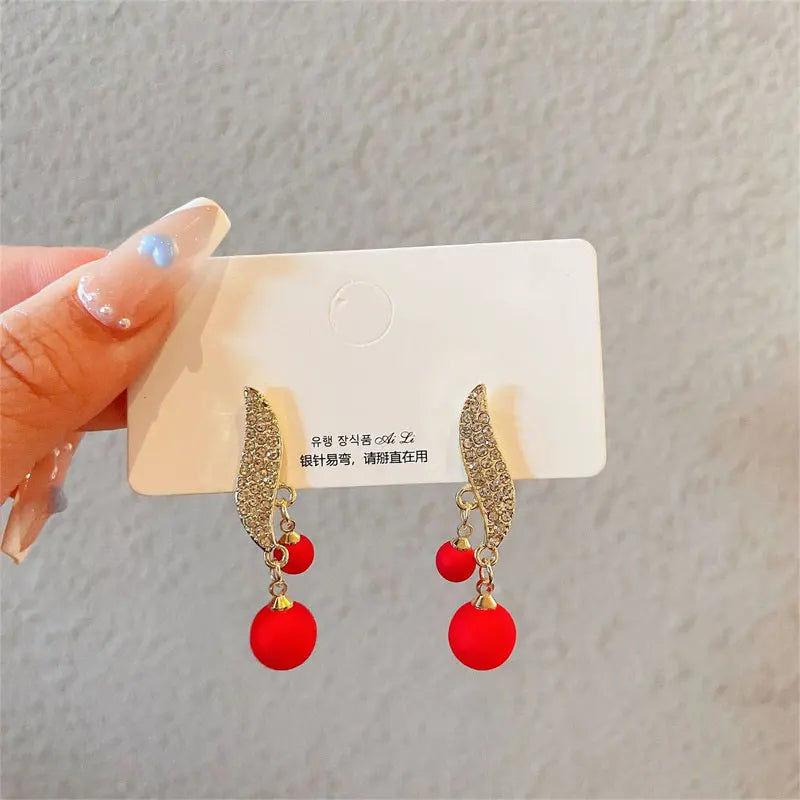 Classic Elegant Double Pearl Crystal Tassel Drop Earrings