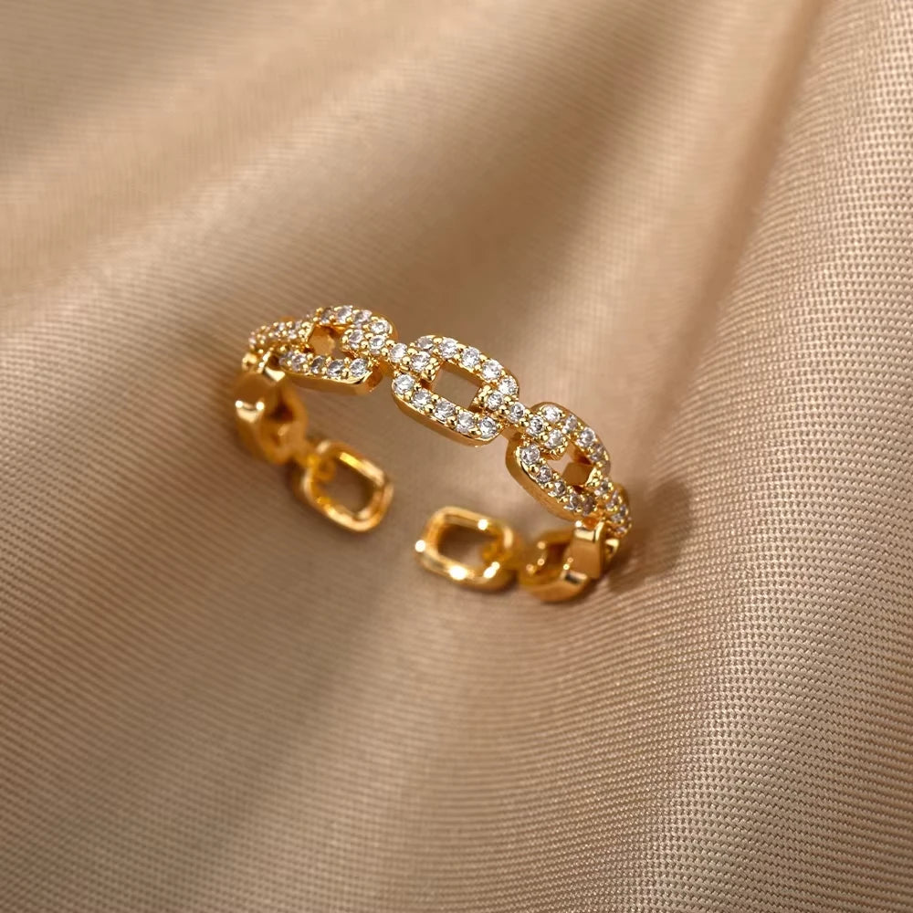 Gold CZ Geometric Eternity Ring – Silver Twisted Rope Stainless Steel