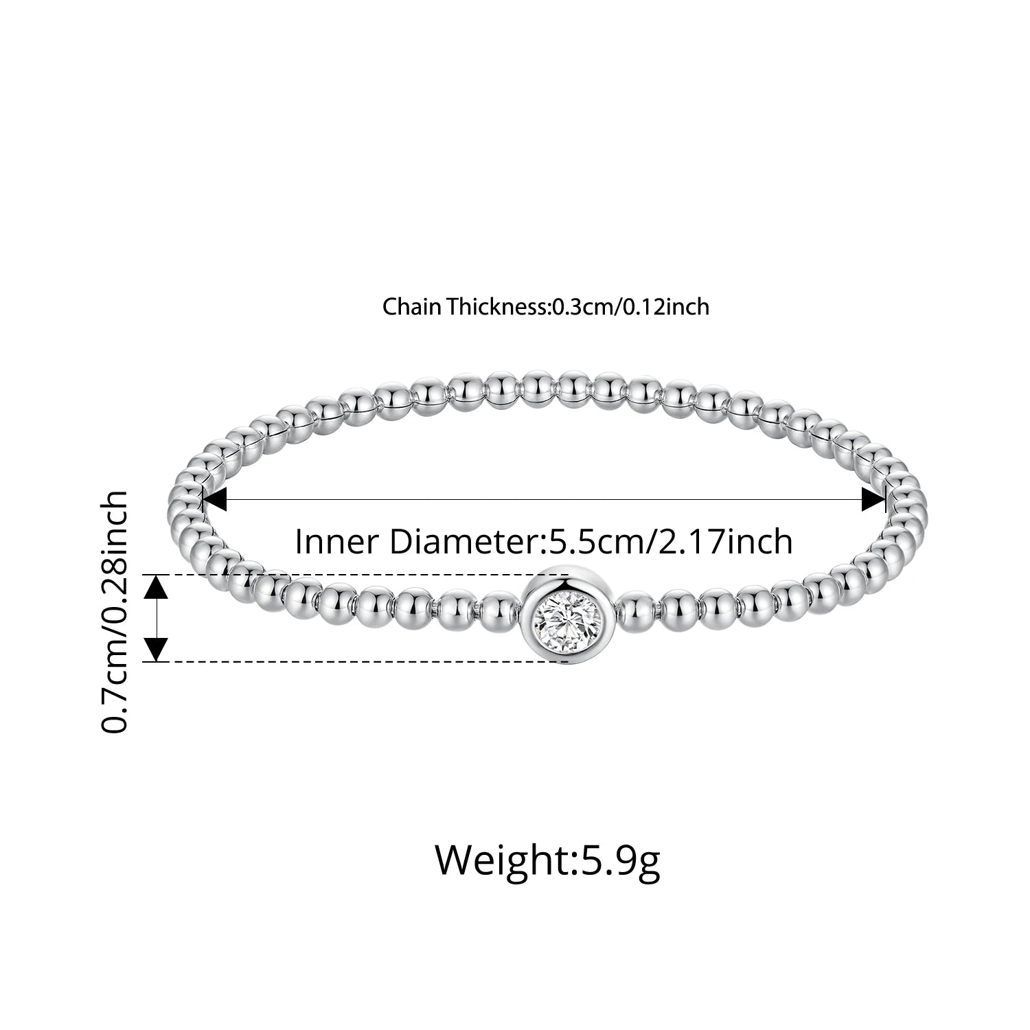 Sterling Silver Heart Charm Bead Link Bracelet for Women